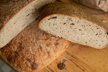 Delicious crusty sourdough bread, perfect for sandwiches or enjoying on its own.