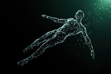 Obraz premium A radiant cybernetic being ascending into a higher dimension, its neon form dissolving into pure luminous consciousness