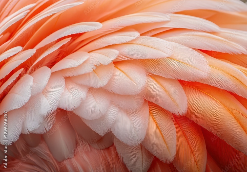 Poster close-up view of vibrant pink and orange feathers displaying the subtle gradients and textures found