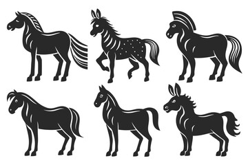 Fototapeta premium set of Horse Donkey Silhouette vector illustration