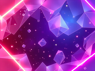 3D abstract background with geometris shapes, floating, neons, glass, and dynamic lighting, creating depth and a futuristic feel.