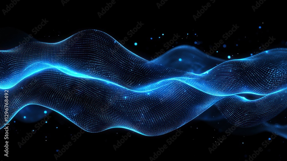 Poster A futuristic blue abstract background with glowing lines and a digital grid pattern.