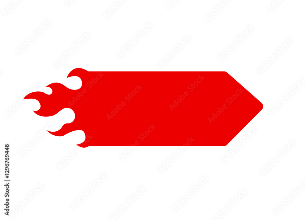 Poster a red arrow with flame design, showing speed and direction. minimalist style with a sharp look.