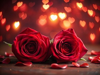 Romantic Red Roses Low Light Photography: Heart Shaped Bokeh Background