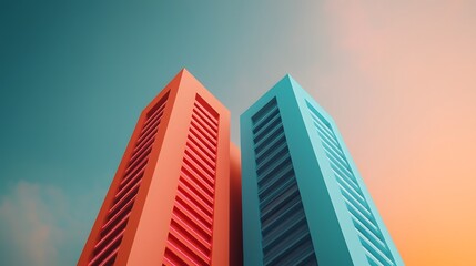 Obraz premium Striking high tech skyscrapers bathed in mesmerizing neon blue and pink hues creating a futuristic and captivating cyber city landscape The clean
