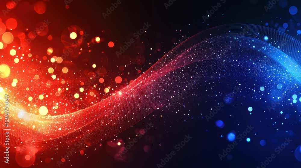 Poster a futuristic red and blue digital-themed background with glowing elements.