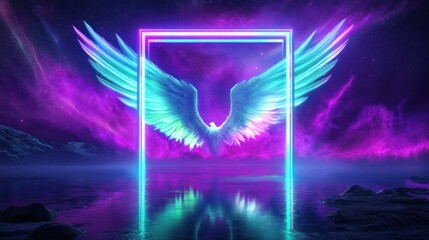 Obraz premium Neon Wings Over Cosmic Lake