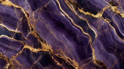 Obraz premium Royal purple marble with swirling gold veins, luxurious