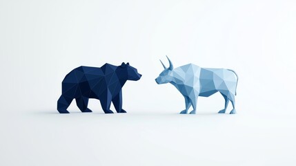 A geometric representation of a bear and a bull facing each other, symbolizing market dynamics and competition.
