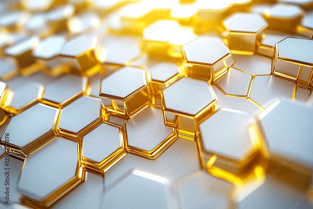 Poster abstract gold white hexagon pattern geometric background modern design elegant luxury digital art 3d