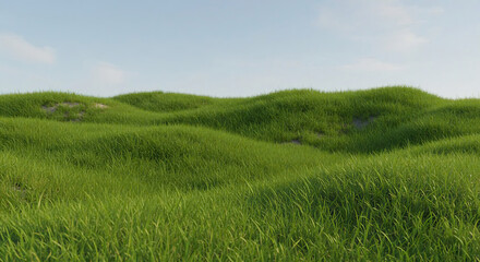 Obraz premium Rolling Green Hills Landscape Under a Bright Sunny Sky