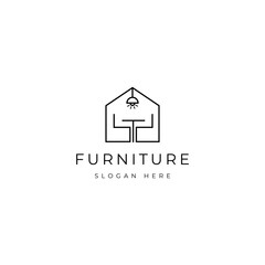 Dining table interior furniture with house shape in minimalist linear logo design © Local Vector