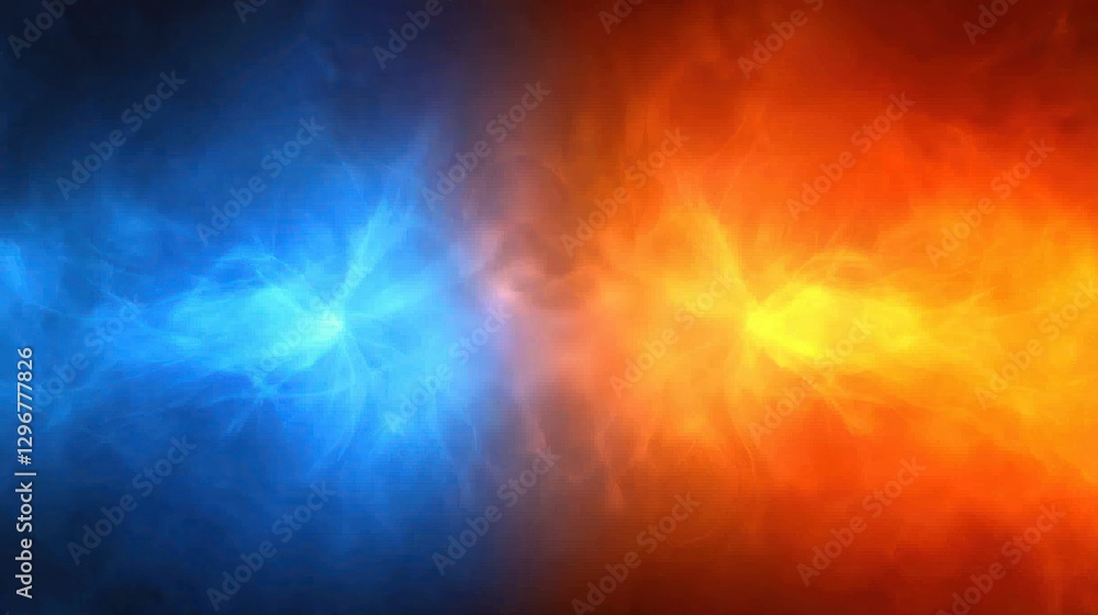 Poster a glowing orange and blue background with dynamic light effects and transitions