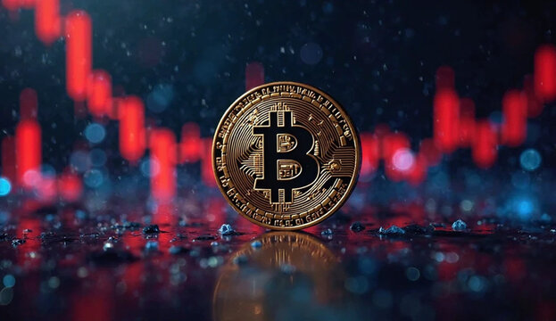 Bitcoin on the Rise: Shiny Logo with Market Charts for Investors and Creators