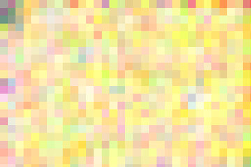 Pixelated Mosaic of Colors: An abstract pixel art pattern. The image consists of a vibrant array of squares in various shades of yellow, orange, pink, green, and blue, blending into a lively display.