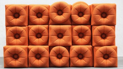 Orange cushioned blocks wall panel texture interior