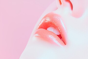 Fototapeta premium Dreamlike beauty with pastel-toned makeup, soft shimmering highlights, and a glowing aura of delicate elegance