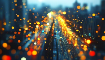 Abstract blurred cityscape with highway and cars  a digital technology and ai concept imagery