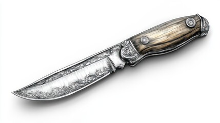 Fototapeta premium Ornate Engraved Knife on White Background