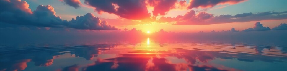 Naklejka premium Gentle ripples disturb the surreal sunset sky as it is reflected in an abstract mirror surface, optical illusion, atmospheric