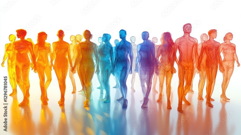 Aufkleber A group of diverse 3D-rendered characters standing together, symbolizing unity and community.