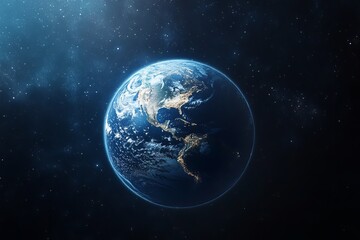 Obraz premium Stunning Blue Planet Earth Space View Night Lights Detailed Realistic Global Image Perfect for Backgrounds Websites Presentations Digital Art Design 