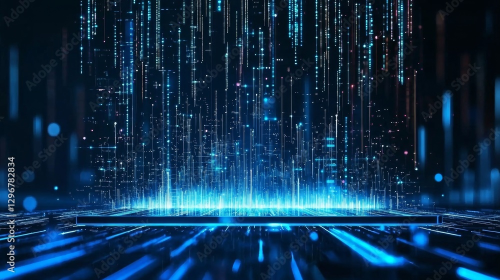 Wall mural captivating futuristic holographic display showcasing glowing particles.