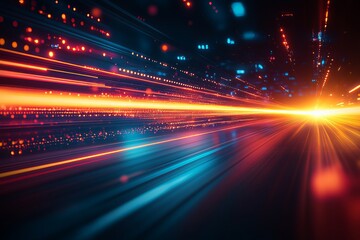 Abstract Speed Light Trails Dynamic Energy Futuristic Technology Background Orange Blue Red Bright Glowing Lines Digital Art Modern Design            