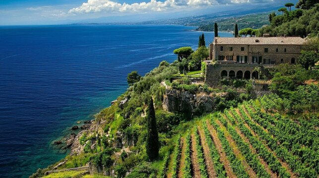 Serene island villa retreat located off Sicily's coast.