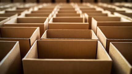 Fototapeta premium Cardboard boxes labeled as eco-friendly arranged in a neat order showcasing sustainable packaging solutions for environmentally conscious consumers