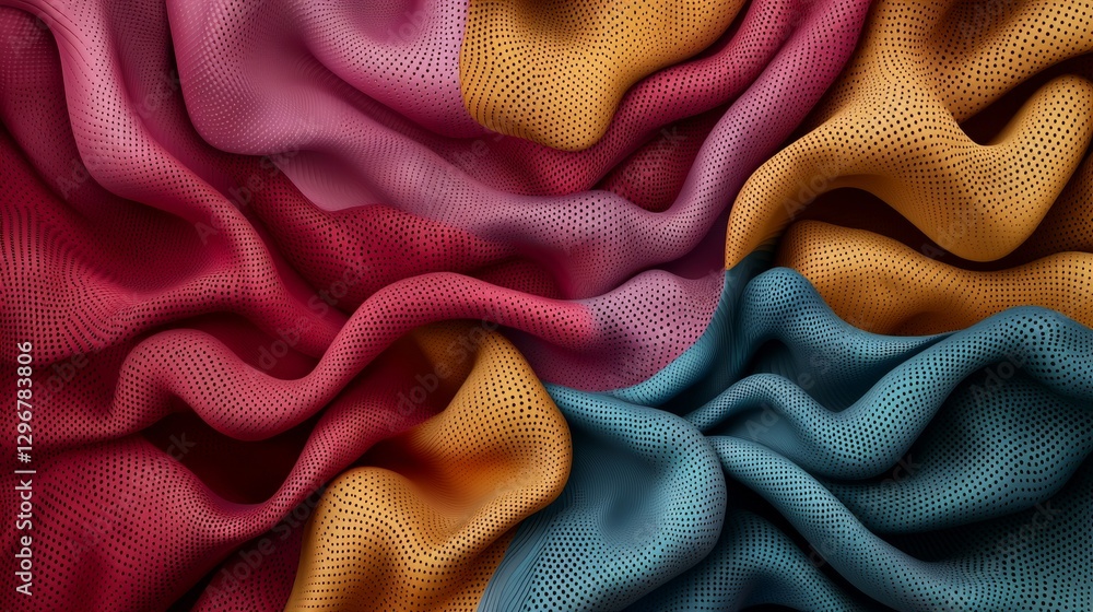 Poster luminous digital abstract textiles colorful fabrics artistic display indoor environment close-up vie