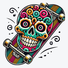 Funny skull face skateboard illustration stock illustration
