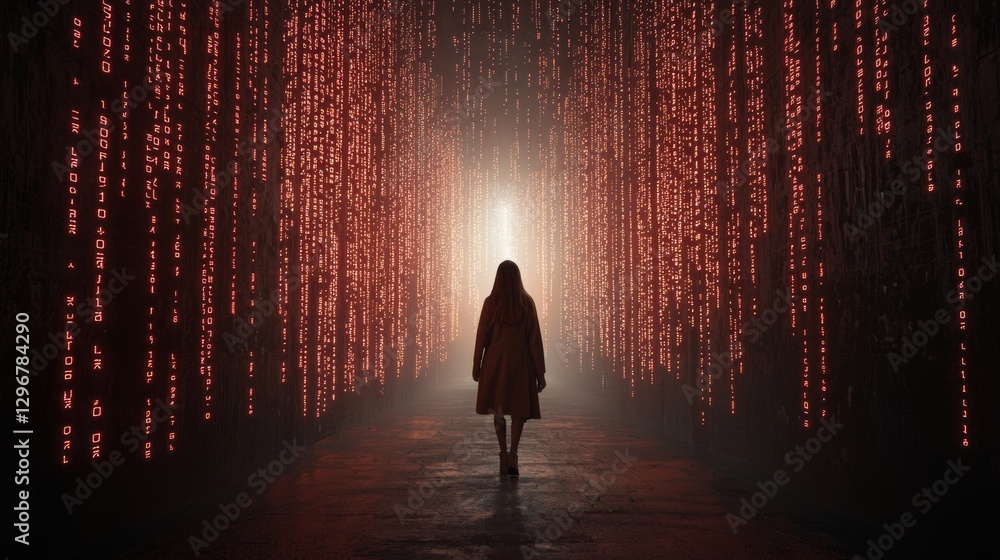 Aufkleber luminous abstract data circuit journey digital light tunnel immersive experience enigmatic environme