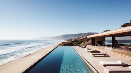 Fototapeta premium Private infinity pool overlooking the Pacific Ocean in California.