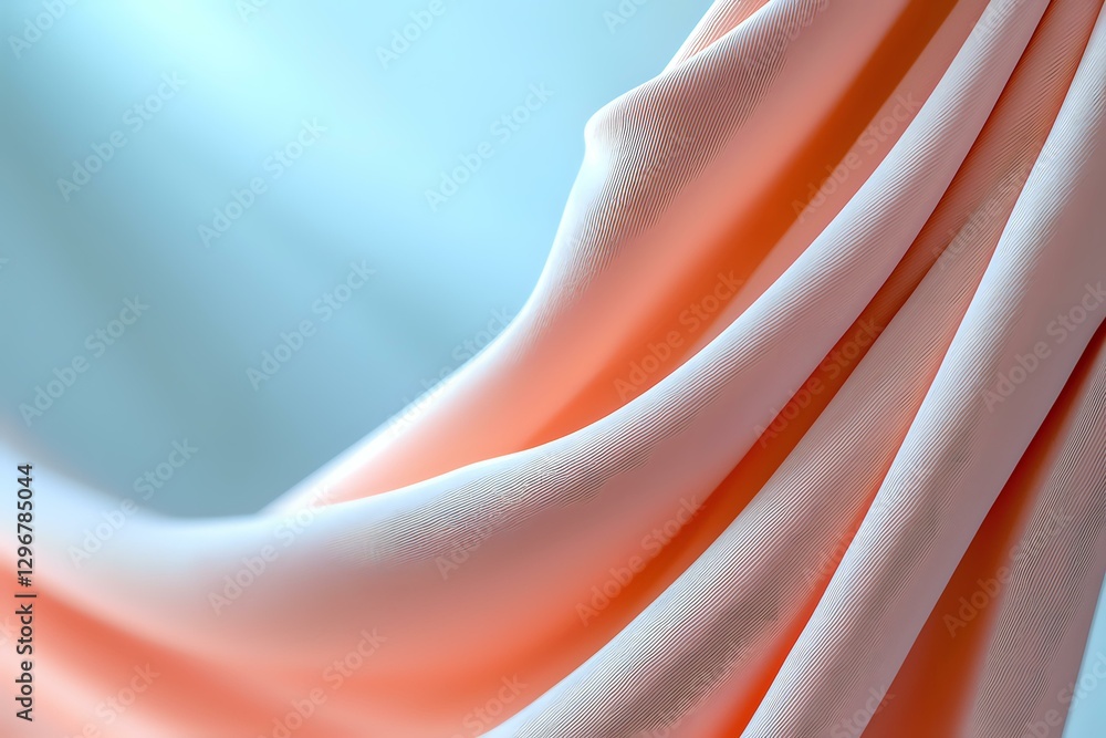 Poster soft flowing fabric in coral pink and white creates gentle waves and folds, showcasing elegant texti