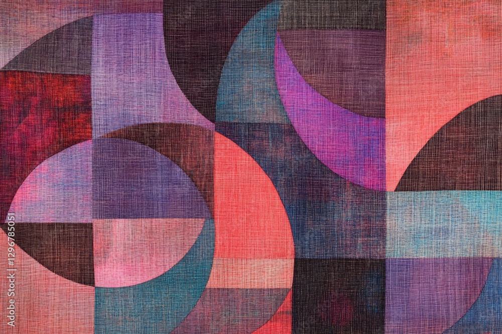 Poster abstract colorful textile art with geometric shapes and patterns