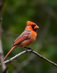 Fototapeta premium Cardinal Bird Perched on Branch with Vibrant Orange and Brown Plumage