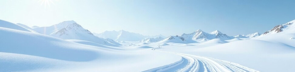 Obraz premium Snowy terrain with a vast, unblemished expanse of white snow, serene landscape, snowy, landscape
