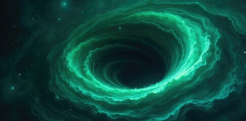 Swirling black vortex with green and aqua undertones, highlight, cosmic