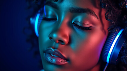 young woman listening music