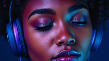 close up of  a young woman with headphones