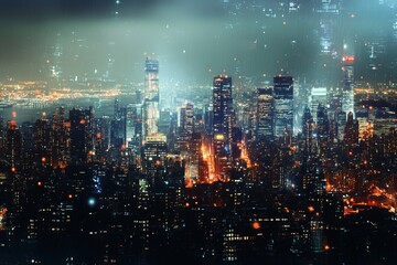 Night Cityscape Stunning Urban Skyline Digital Art Modern Metropolis Night Lights Brilliant Cityscape Glowing Buildings Futuristic Cityscape Vibrant  