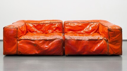 Orange sectional sofa, modern art display