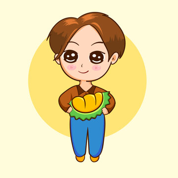 Man holding durian, vector hand drawn