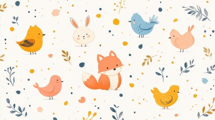 Cute woodland animals spring pattern fabric design