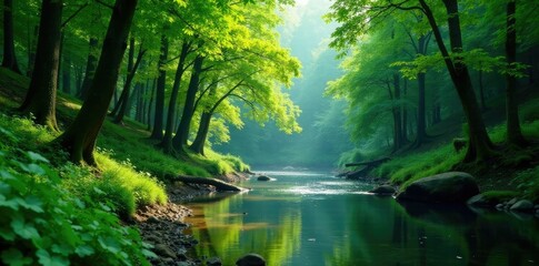 Obraz premium Lush green forest near the banks of Chemal River, Chemal, nature