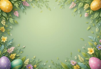 Colorful Floral Easter Eggs Vector Illustration Soft Green Background Copy Space - Easter Marketing Materials, Invitations, Social Media