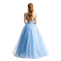 Fototapeta premium Elegant Blue Tulle Dress on Model isolated on white or transparent background, png. Easy to place on any other background
