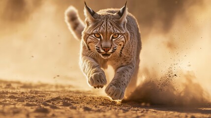 Dynamic bobcat in motion a stunning capture of nature s wild beauty in a sandy landscape