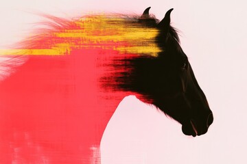 Bold horse silhouette with dynamic strokes, blending vibrant col